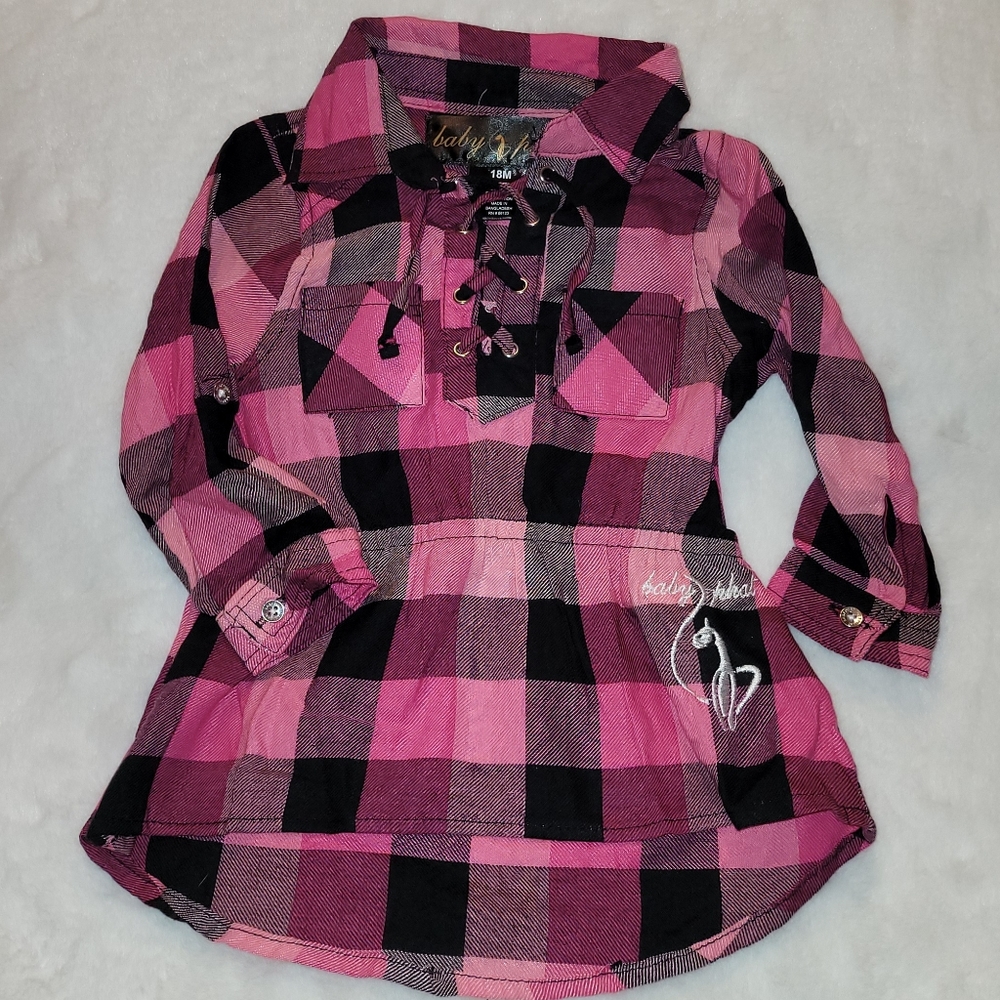 Vintage Baby Phat Infant's 18 months Flannel Pink & Black Plaid Dress / Top